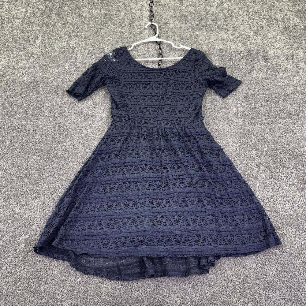 Rewind Dress Juniors Large Blue Lace Fit & Flare Hi Low Lined Party Casual